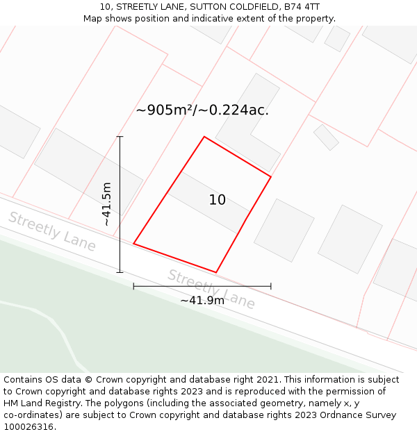 10, STREETLY LANE, SUTTON COLDFIELD, B74 4TT: Plot and title map