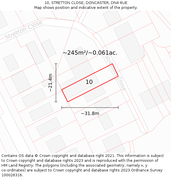 10, STRETTON CLOSE, DONCASTER, DN4 6UE: Plot and title map
