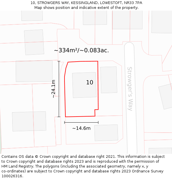 10, STROWGERS WAY, KESSINGLAND, LOWESTOFT, NR33 7PA: Plot and title map