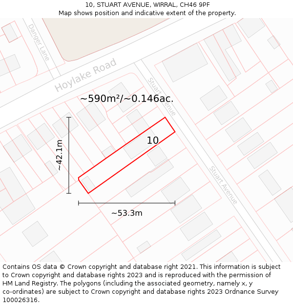10, STUART AVENUE, WIRRAL, CH46 9PF: Plot and title map