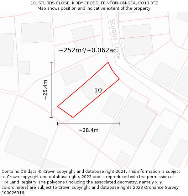10, STUBBS CLOSE, KIRBY CROSS, FRINTON-ON-SEA, CO13 0TZ: Plot and title map