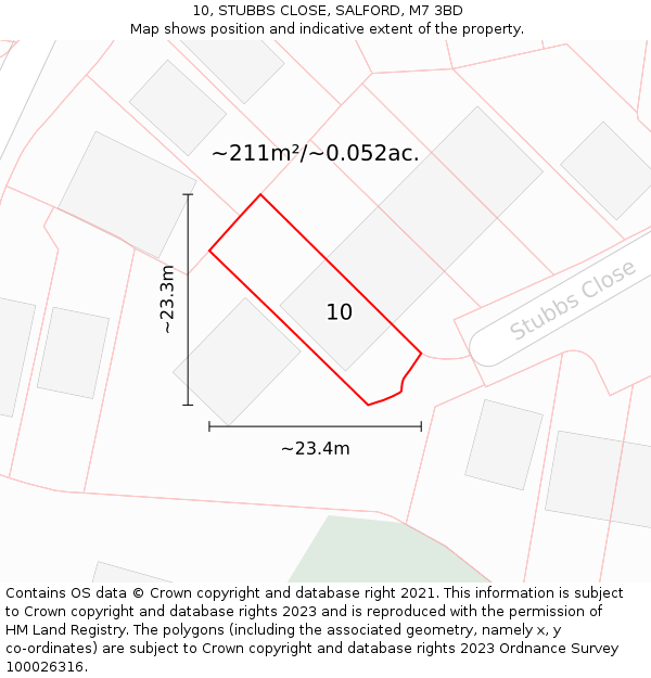 10, STUBBS CLOSE, SALFORD, M7 3BD: Plot and title map