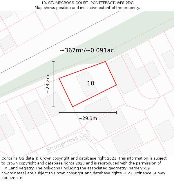 10, STUMPCROSS COURT, PONTEFRACT, WF8 2DG: Plot and title map