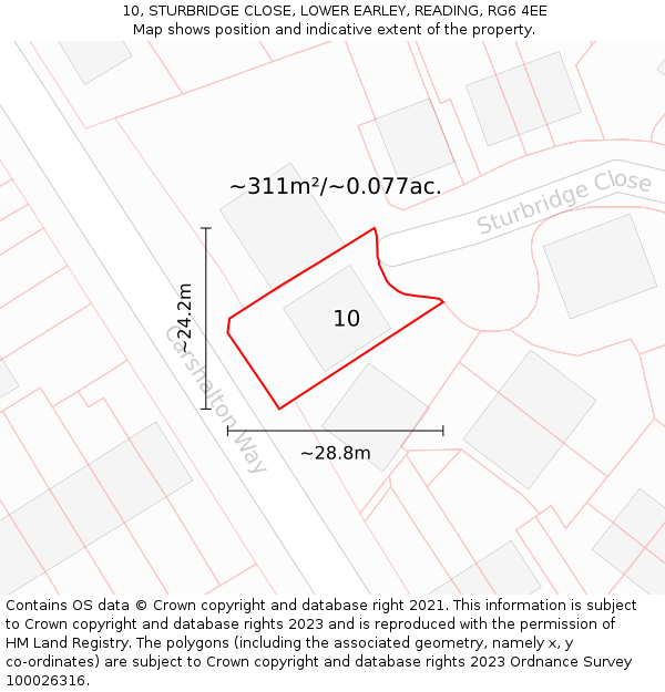 10, STURBRIDGE CLOSE, LOWER EARLEY, READING, RG6 4EE: Plot and title map