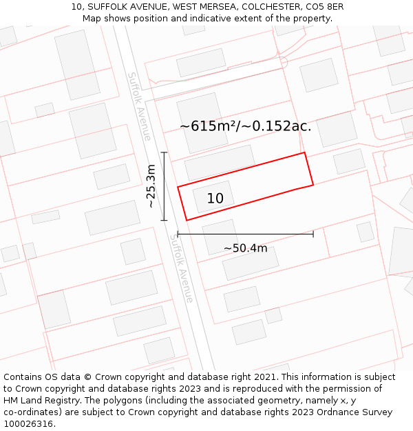 10, SUFFOLK AVENUE, WEST MERSEA, COLCHESTER, CO5 8ER: Plot and title map