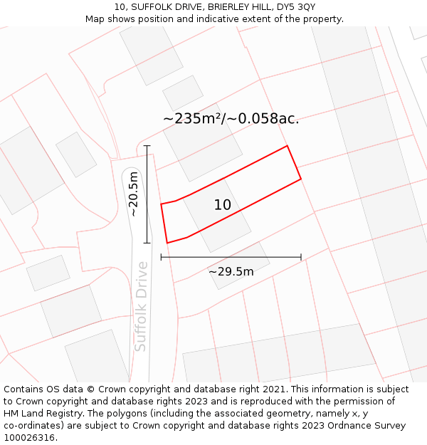 10, SUFFOLK DRIVE, BRIERLEY HILL, DY5 3QY: Plot and title map