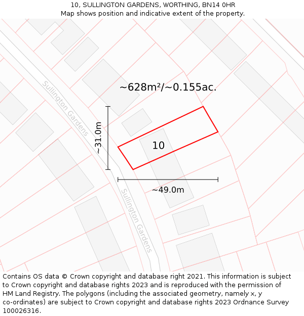 10, SULLINGTON GARDENS, WORTHING, BN14 0HR: Plot and title map