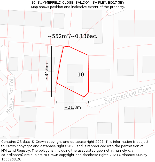 10, SUMMERFIELD CLOSE, BAILDON, SHIPLEY, BD17 5BY: Plot and title map