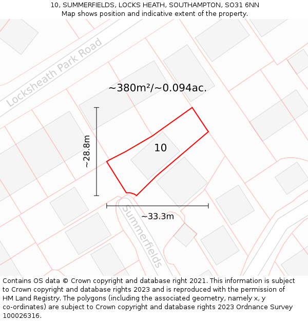 10, SUMMERFIELDS, LOCKS HEATH, SOUTHAMPTON, SO31 6NN: Plot and title map