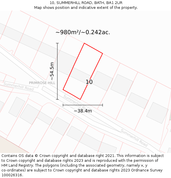 10, SUMMERHILL ROAD, BATH, BA1 2UR: Plot and title map