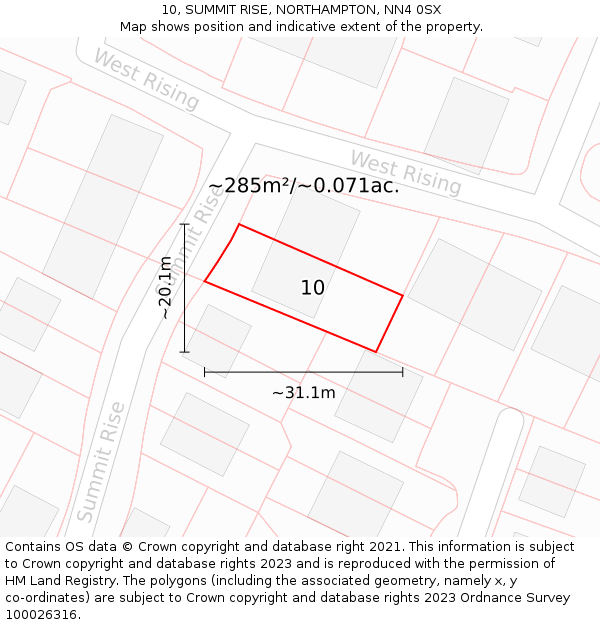 10, SUMMIT RISE, NORTHAMPTON, NN4 0SX: Plot and title map