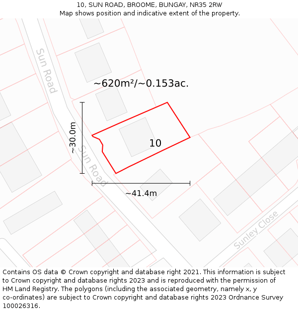 10, SUN ROAD, BROOME, BUNGAY, NR35 2RW: Plot and title map