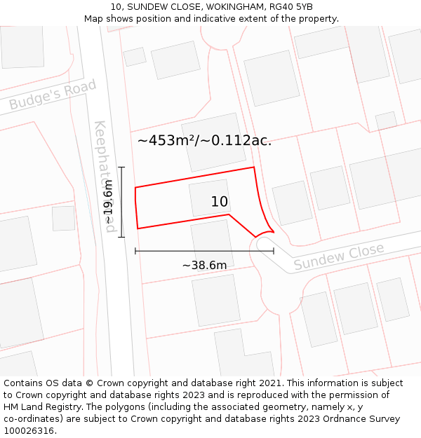10, SUNDEW CLOSE, WOKINGHAM, RG40 5YB: Plot and title map