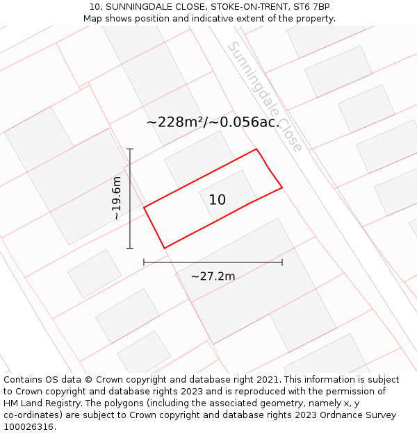 10, SUNNINGDALE CLOSE, STOKE-ON-TRENT, ST6 7BP: Plot and title map