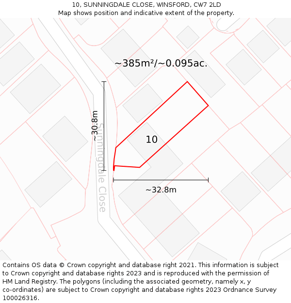 10, SUNNINGDALE CLOSE, WINSFORD, CW7 2LD: Plot and title map