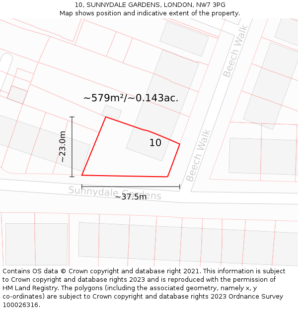 10, SUNNYDALE GARDENS, LONDON, NW7 3PG: Plot and title map