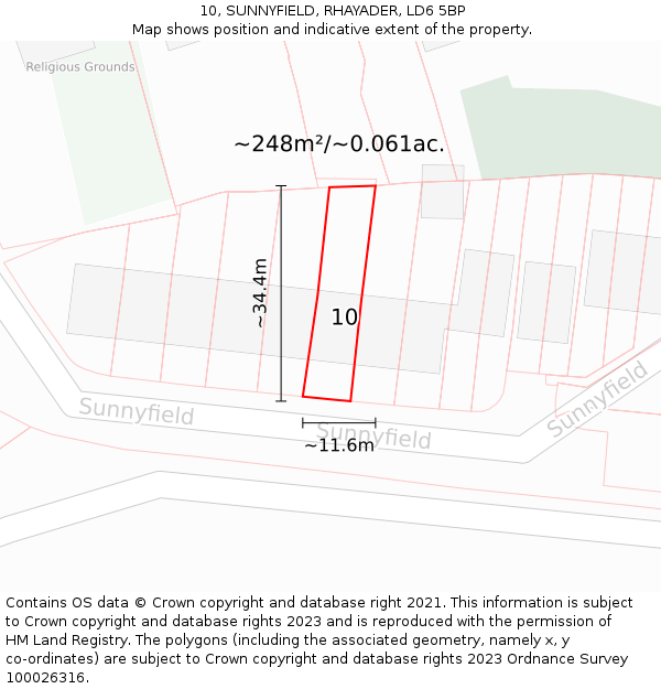 10, SUNNYFIELD, RHAYADER, LD6 5BP: Plot and title map