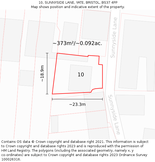 10, SUNNYSIDE LANE, YATE, BRISTOL, BS37 4PP: Plot and title map