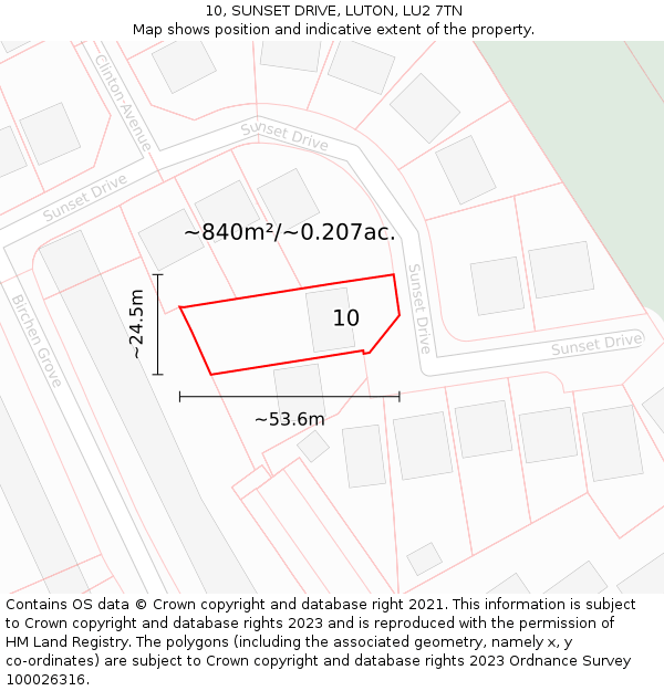 10, SUNSET DRIVE, LUTON, LU2 7TN: Plot and title map