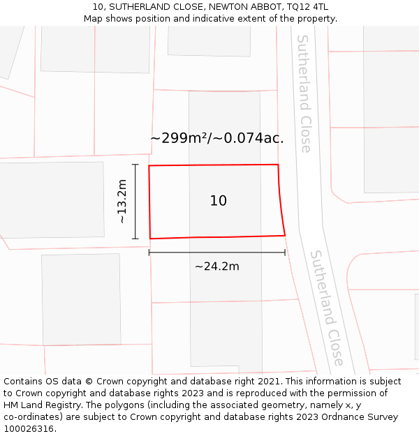 10, SUTHERLAND CLOSE, NEWTON ABBOT, TQ12 4TL: Plot and title map