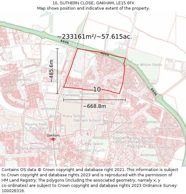 10, SUTHERN CLOSE, OAKHAM, LE15 6FX: Plot and title map
