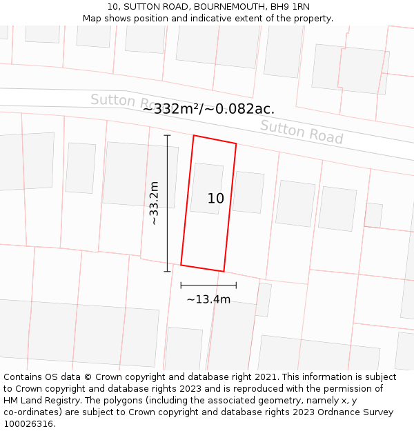 10, SUTTON ROAD, BOURNEMOUTH, BH9 1RN: Plot and title map