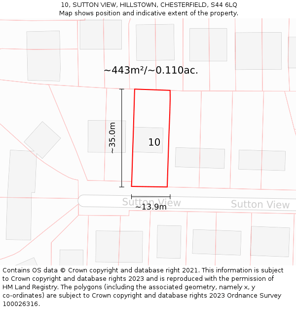 10, SUTTON VIEW, HILLSTOWN, CHESTERFIELD, S44 6LQ: Plot and title map