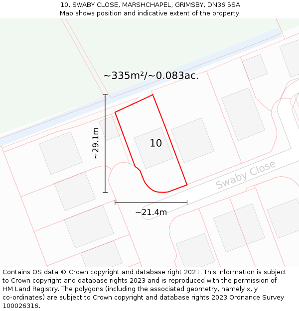 10, SWABY CLOSE, MARSHCHAPEL, GRIMSBY, DN36 5SA: Plot and title map