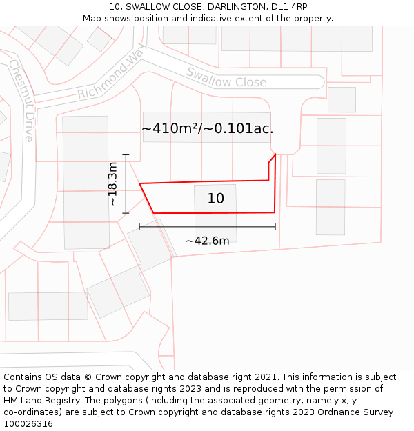 10, SWALLOW CLOSE, DARLINGTON, DL1 4RP: Plot and title map