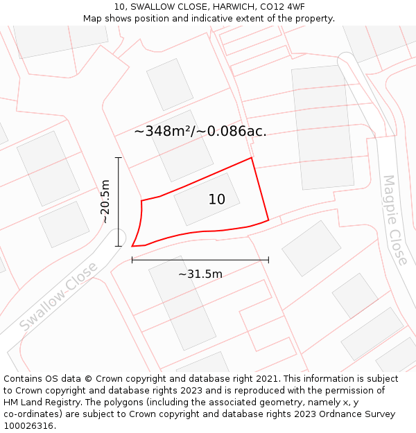 10, SWALLOW CLOSE, HARWICH, CO12 4WF: Plot and title map