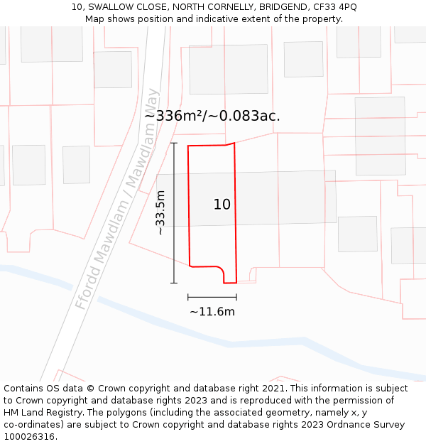 10, SWALLOW CLOSE, NORTH CORNELLY, BRIDGEND, CF33 4PQ: Plot and title map