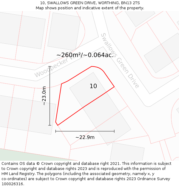 10, SWALLOWS GREEN DRIVE, WORTHING, BN13 2TS: Plot and title map
