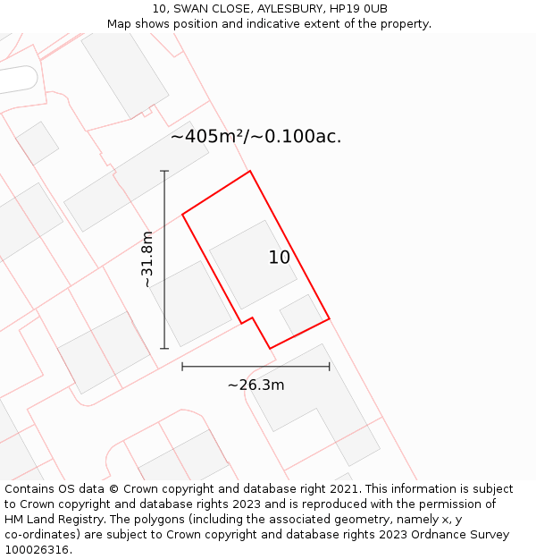 10, SWAN CLOSE, AYLESBURY, HP19 0UB: Plot and title map