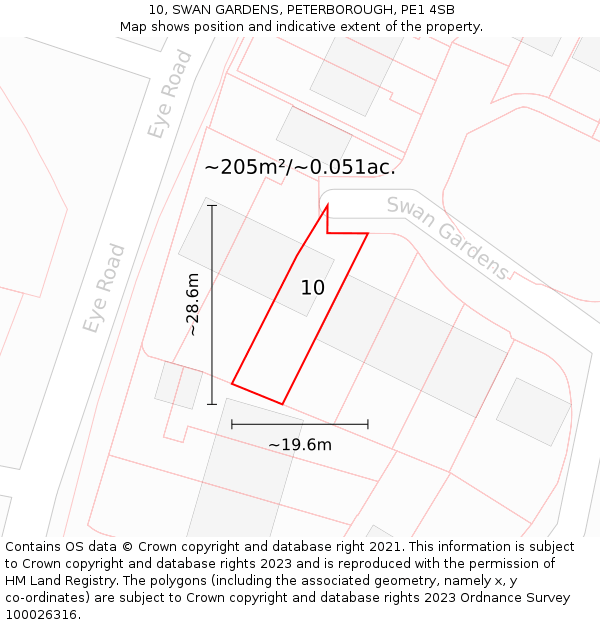 10, SWAN GARDENS, PETERBOROUGH, PE1 4SB: Plot and title map