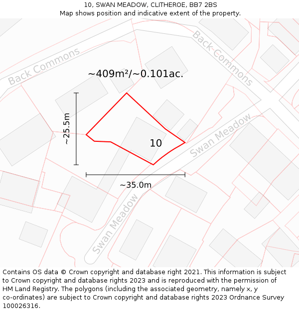 10, SWAN MEADOW, CLITHEROE, BB7 2BS: Plot and title map