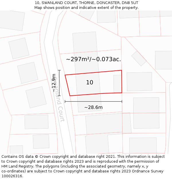 10, SWANLAND COURT, THORNE, DONCASTER, DN8 5UT: Plot and title map