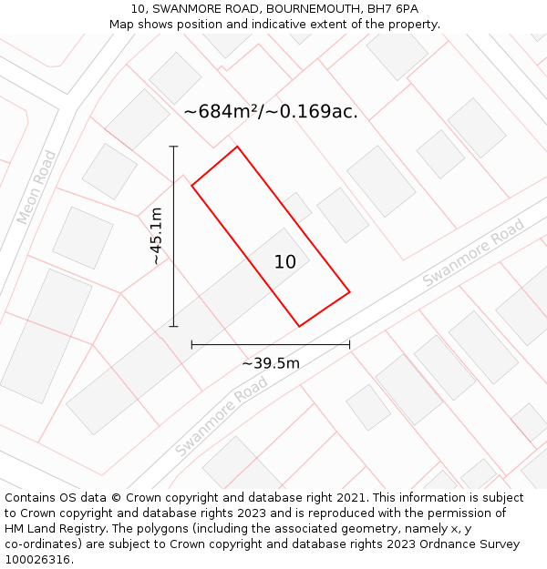 10, SWANMORE ROAD, BOURNEMOUTH, BH7 6PA: Plot and title map