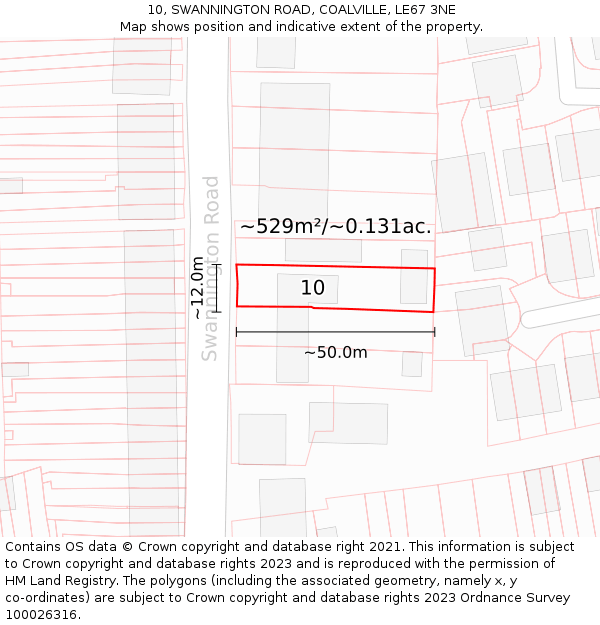 10, SWANNINGTON ROAD, COALVILLE, LE67 3NE: Plot and title map
