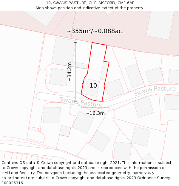 10, SWANS PASTURE, CHELMSFORD, CM1 6AF: Plot and title map