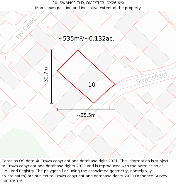 10, SWANSFIELD, BICESTER, OX26 6YX: Plot and title map
