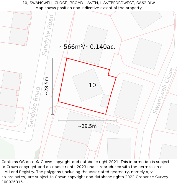 10, SWANSWELL CLOSE, BROAD HAVEN, HAVERFORDWEST, SA62 3LW: Plot and title map