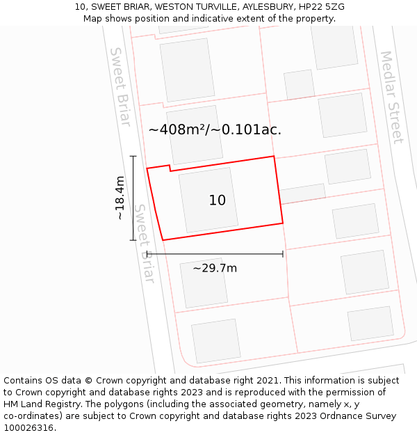 10, SWEET BRIAR, WESTON TURVILLE, AYLESBURY, HP22 5ZG: Plot and title map