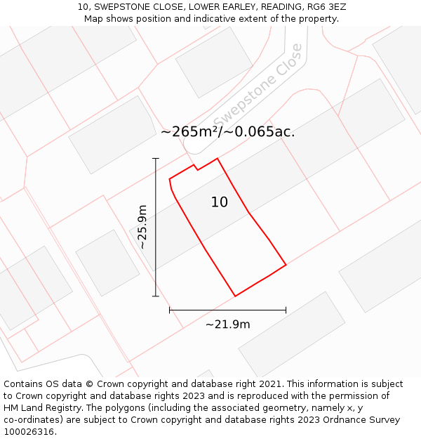 10, SWEPSTONE CLOSE, LOWER EARLEY, READING, RG6 3EZ: Plot and title map