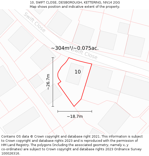 10, SWIFT CLOSE, DESBOROUGH, KETTERING, NN14 2GG: Plot and title map