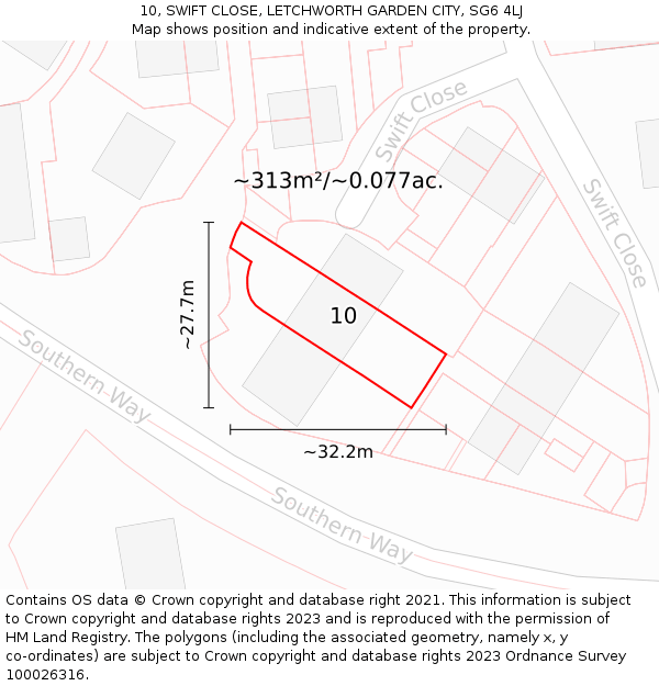 10, SWIFT CLOSE, LETCHWORTH GARDEN CITY, SG6 4LJ: Plot and title map
