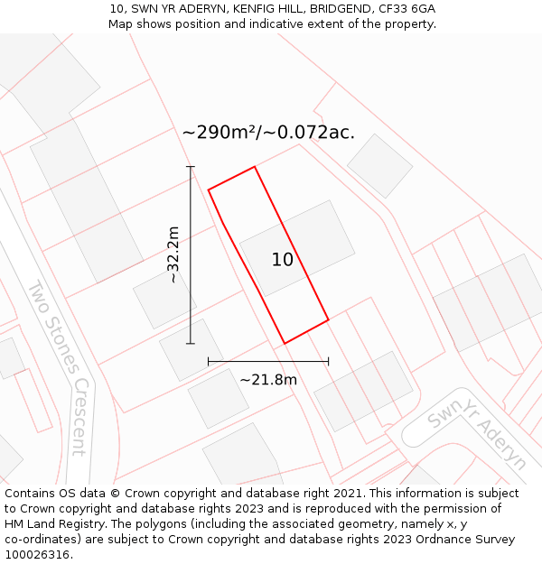 10, SWN YR ADERYN, KENFIG HILL, BRIDGEND, CF33 6GA: Plot and title map