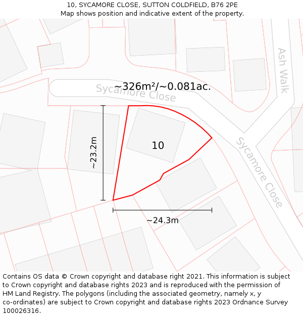 10, SYCAMORE CLOSE, SUTTON COLDFIELD, B76 2PE: Plot and title map