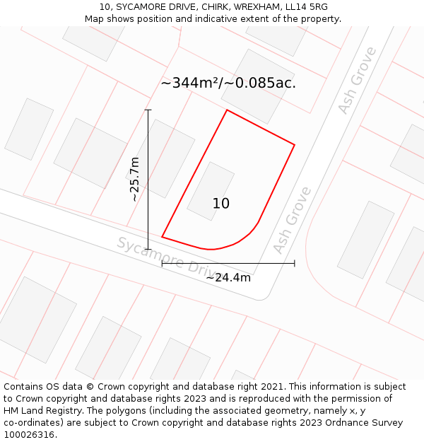 10, SYCAMORE DRIVE, CHIRK, WREXHAM, LL14 5RG: Plot and title map