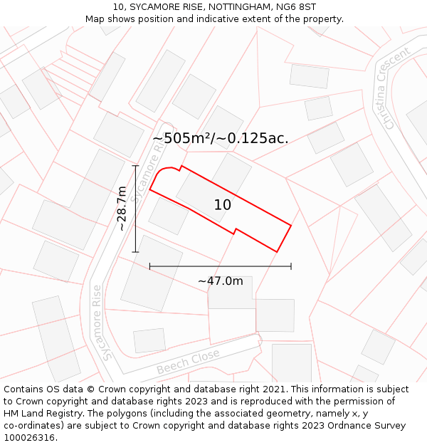 10, SYCAMORE RISE, NOTTINGHAM, NG6 8ST: Plot and title map