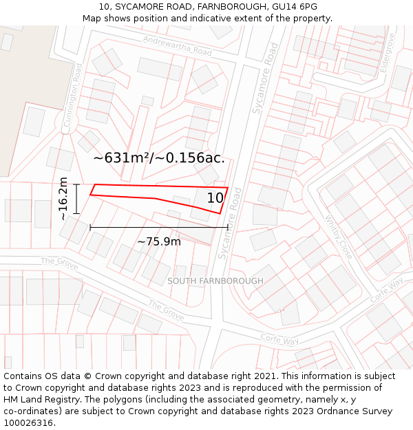 10, SYCAMORE ROAD, FARNBOROUGH, GU14 6PG: Plot and title map